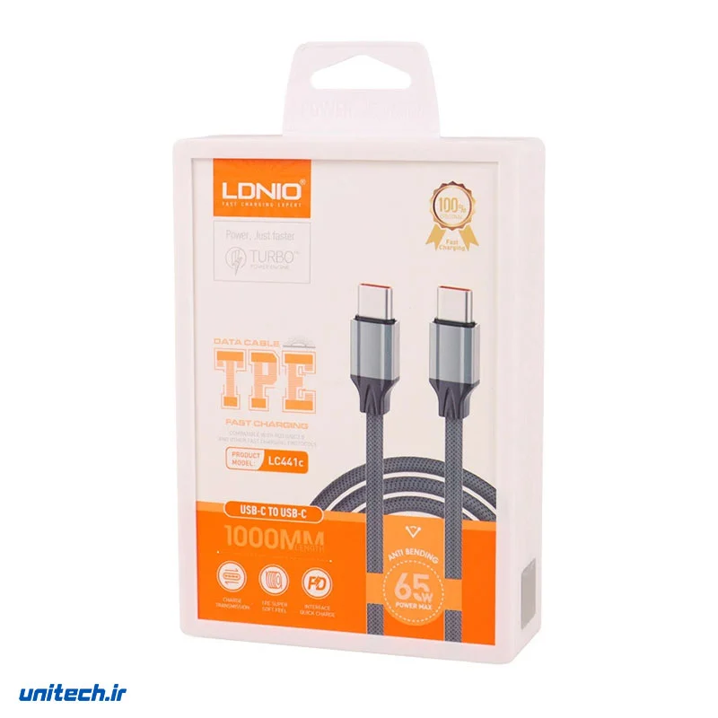 کابل دو سر تایپ سی فست شارژ 65 وات الدینیو LC441C طول 1 متر1